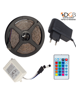 Rgb Şerit Led 5mt Animasyonlu Adaptörlü Silikonlu
